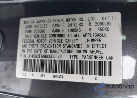 2011 Acura Tsx 2.4 z USA, uszkodzony, nr VIN JH4CU2F69BC005576